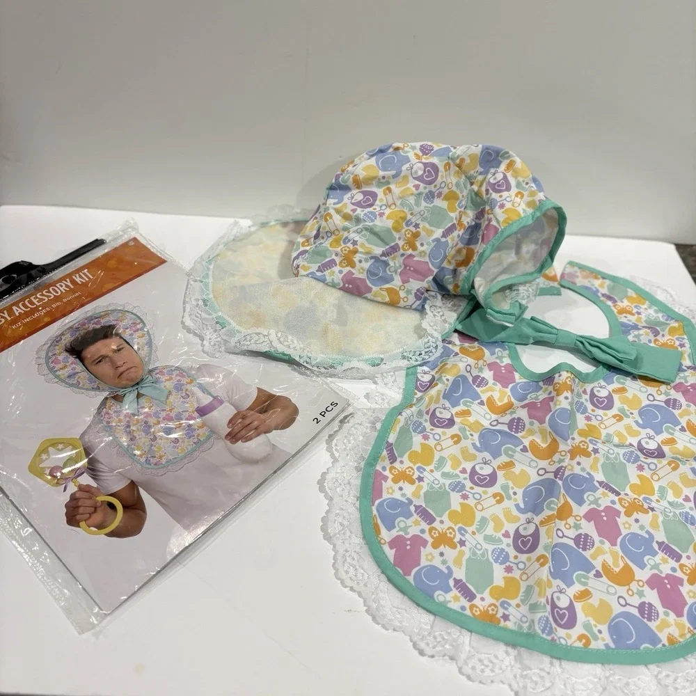 Baby Bib & Bonnet Kit Big Funny Fancy Dress Up Halloween Adult Costume Accessory
